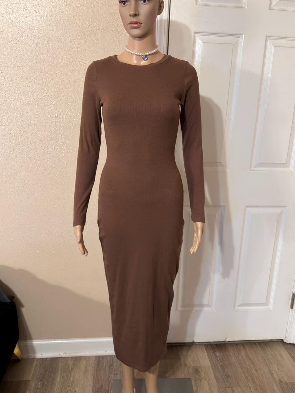 Daisy Brown Long Sleeve Bodycon Maxi Dress